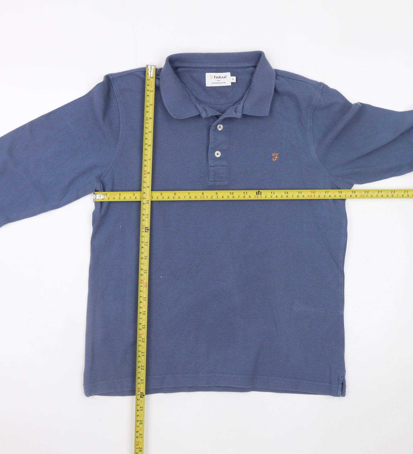 Farah Men's Blue Long Sleeve Cotton Polo Shirt Size S