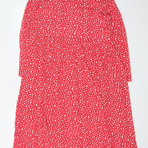 Wednesday's Girl Women Red Polka Dot Midi A-Line Dress L