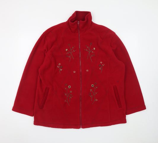 Classics Women Red Embroidered Fleece Jacket Size 16/18 Full Zip