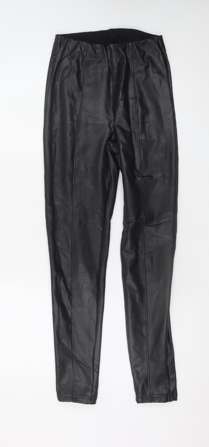 New Look Women's Black Faux Leather High Rise Leggings Size 8