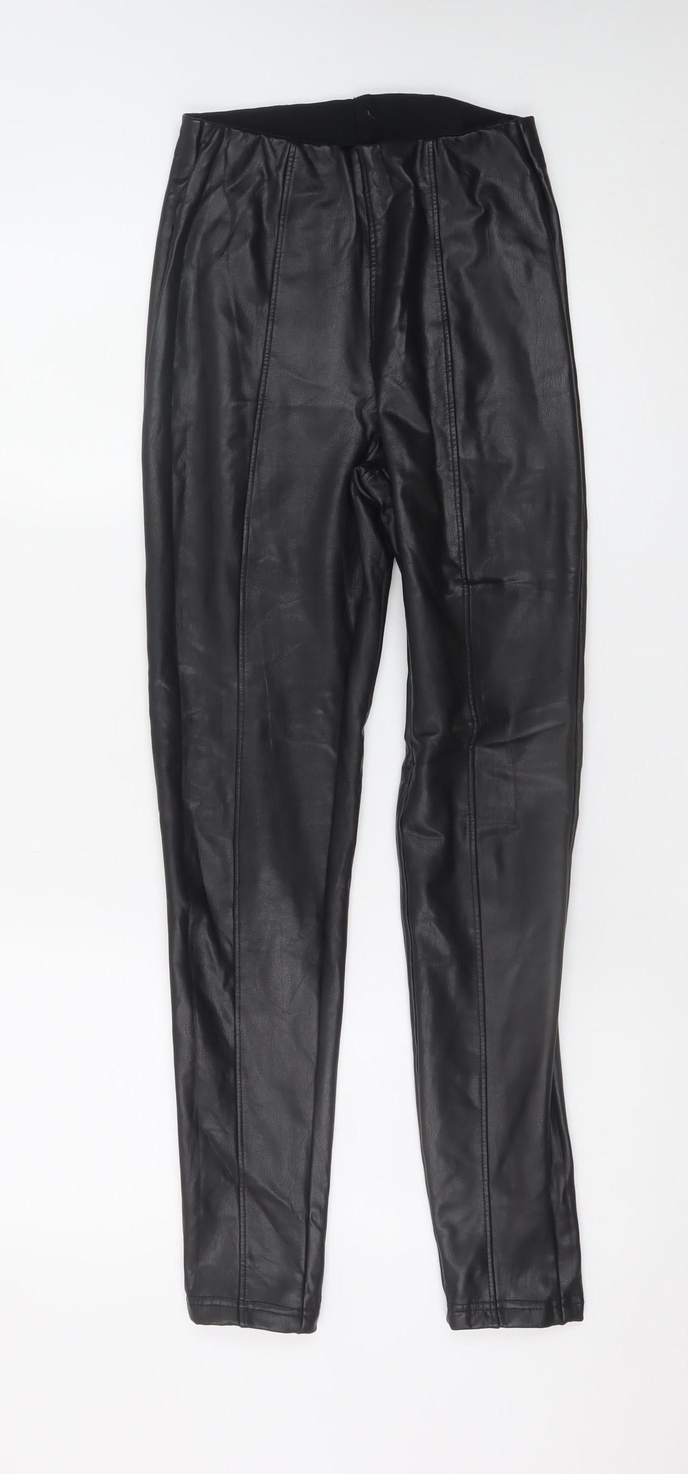 New Look Women's Black Faux Leather High Rise Leggings Size 8