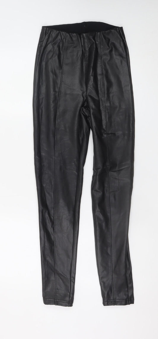 New Look Women's Black Faux Leather High Rise Leggings Size 8