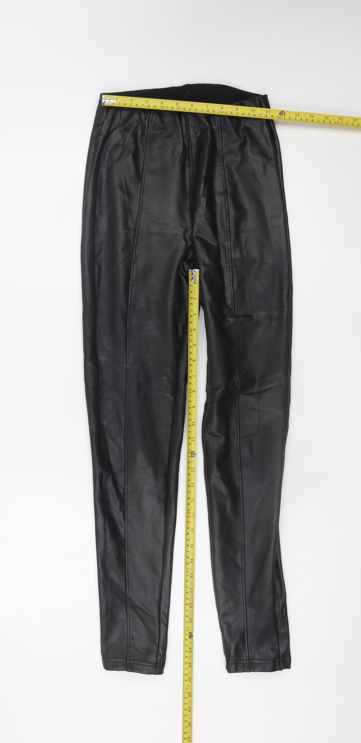 New Look Women's Black Faux Leather High Rise Leggings Size 8