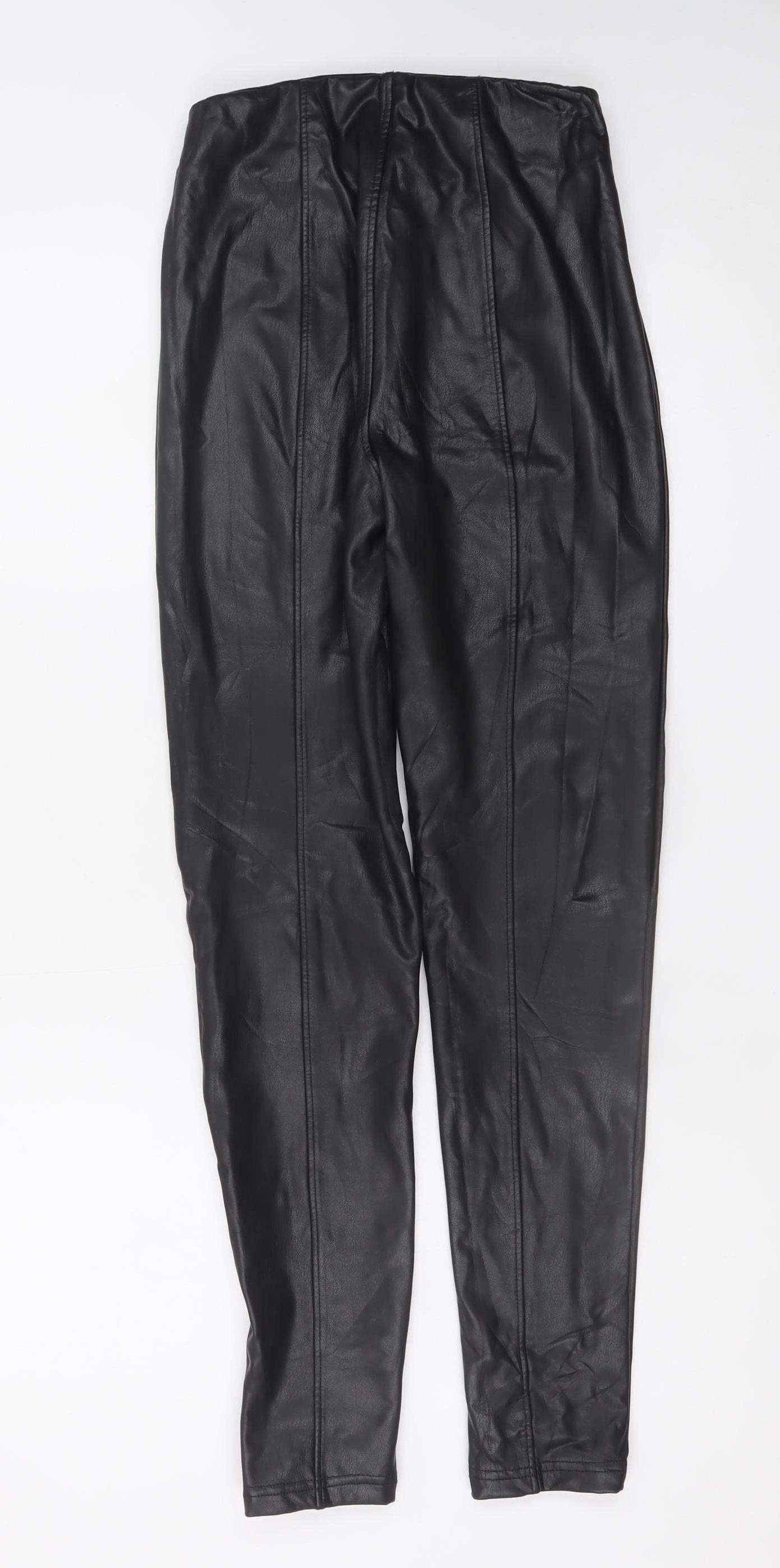 New Look Women's Black Faux Leather High Rise Leggings Size 8