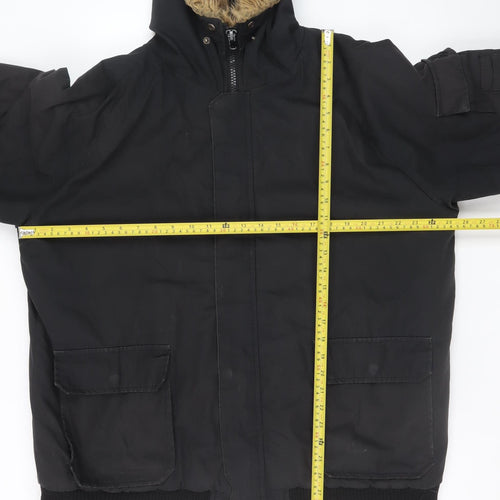 Smog Men’s Black 2XL Hooded Puffer Jacket with Faux Fur Trim