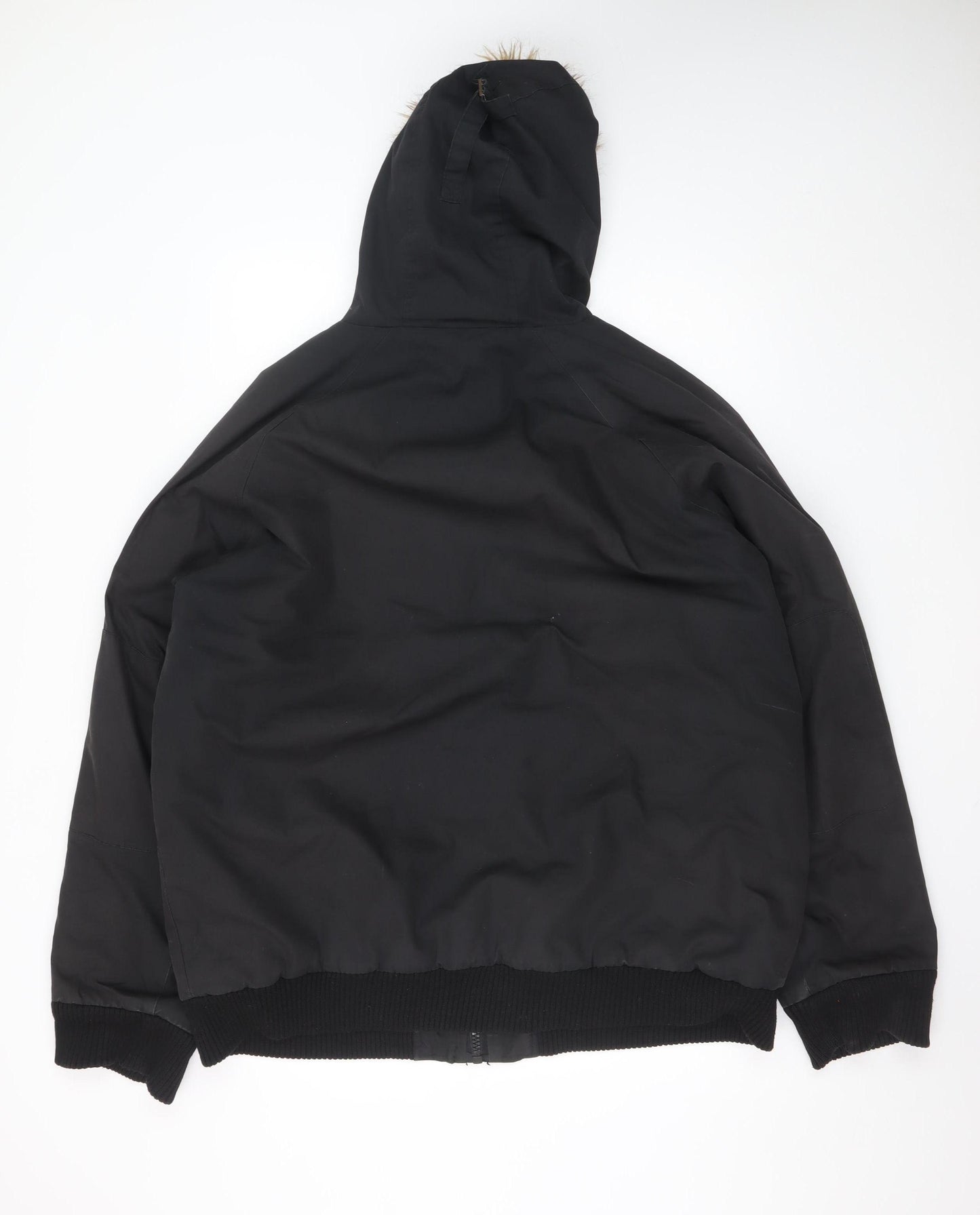 Smog Men’s Black 2XL Hooded Puffer Jacket with Faux Fur Trim