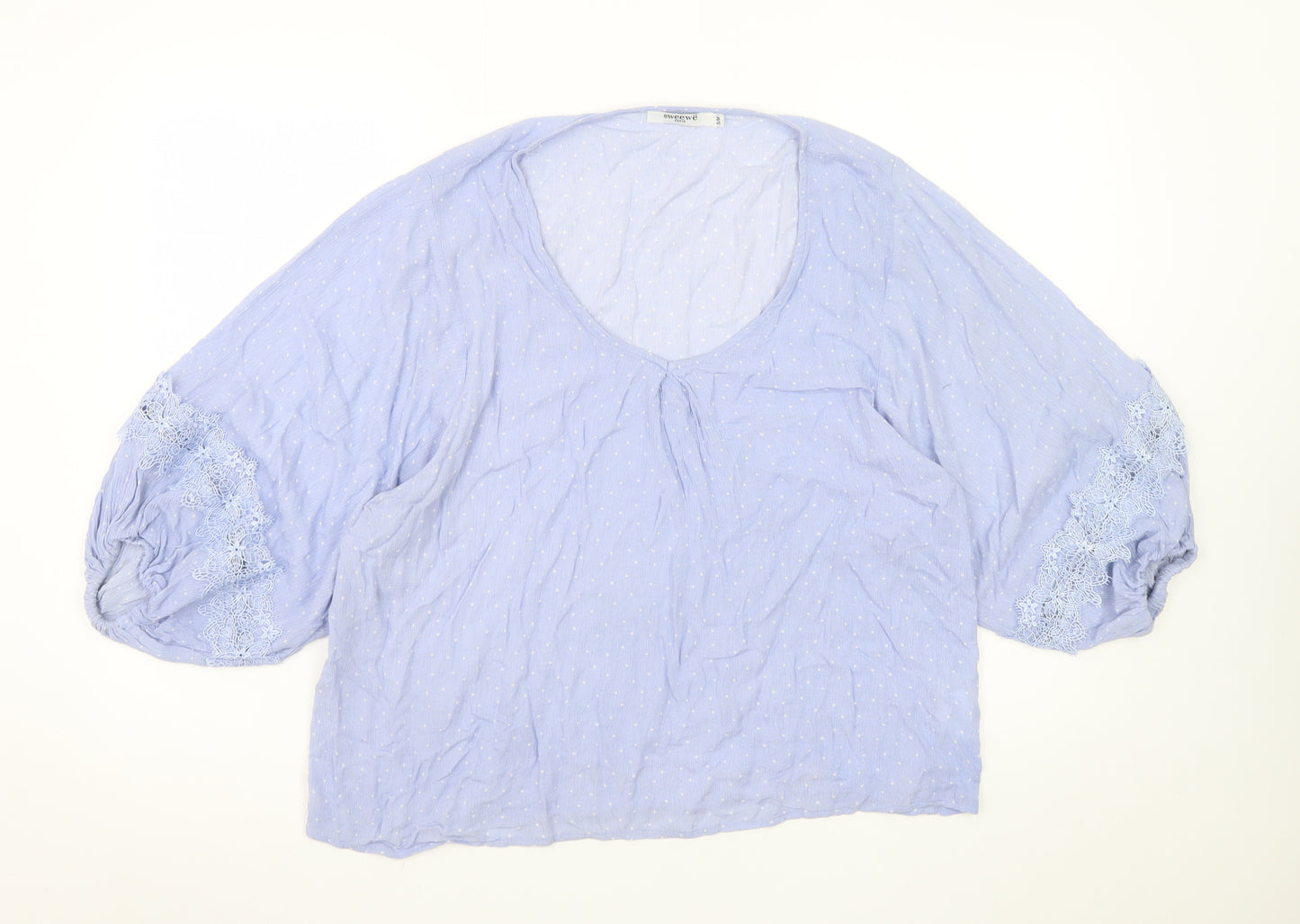 Sweewë Paris Womens Blue Polka Dot Cotton Boho Blouse S
