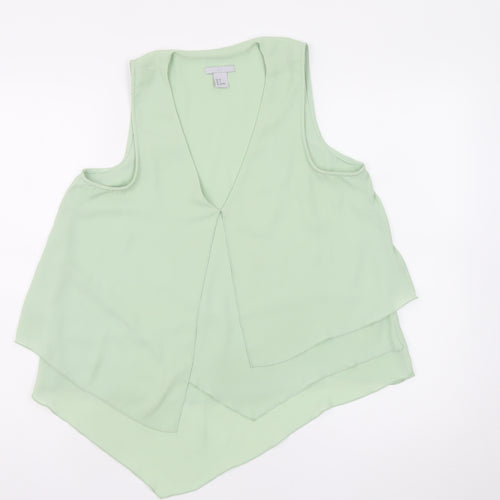 H&M Women Green Chiffon Sleeveless Camisole Tank Top Size 10
