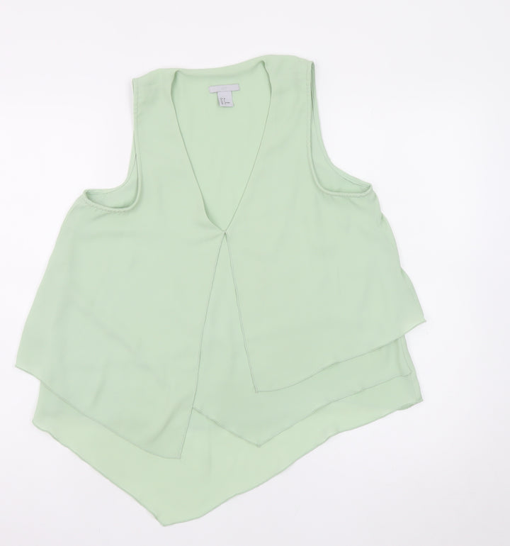 H&M Women Green Chiffon Sleeveless Camisole Tank Top Size 10