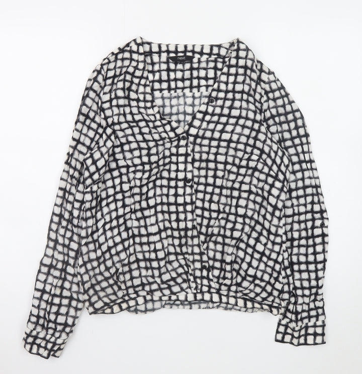 Next Women’s Black Checked Viscose Long Sleeve Blouse Size 12