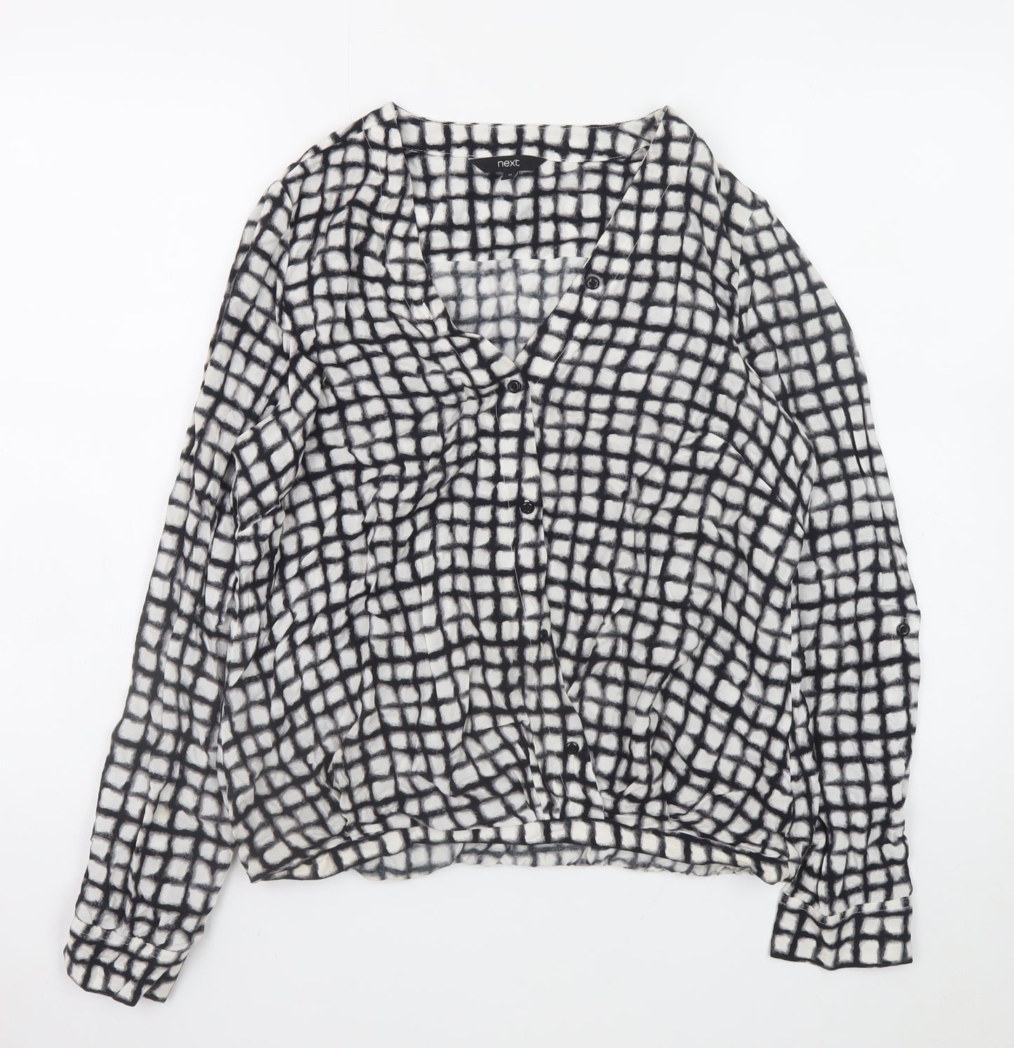 Next Women’s Black Checked Viscose Long Sleeve Blouse Size 12