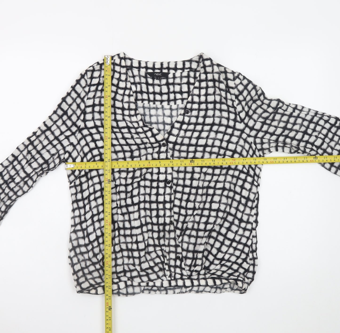 Next Women’s Black Checked Viscose Long Sleeve Blouse Size 12