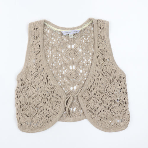 Climb High Dig Deep Ski Steep Beige Crochet Cotton Women's Size 12 Sleeveless Vest