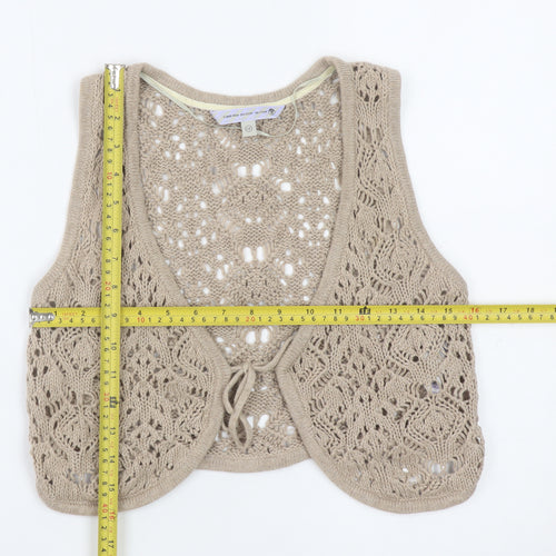 Climb High Dig Deep Ski Steep Beige Crochet Cotton Women's Size 12 Sleeveless Vest