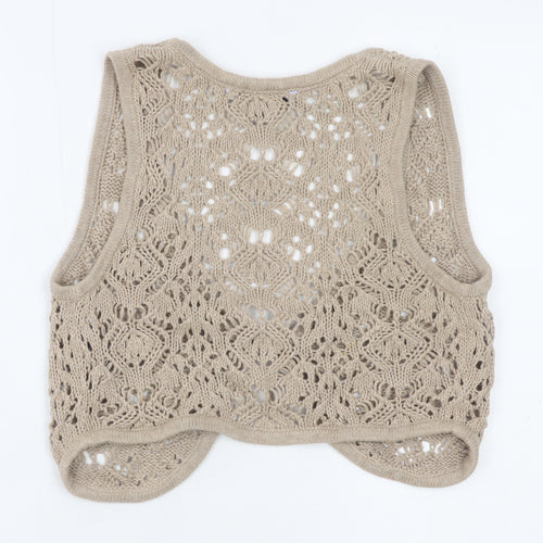 Climb High Dig Deep Ski Steep Beige Crochet Cotton Women's Size 12 Sleeveless Vest