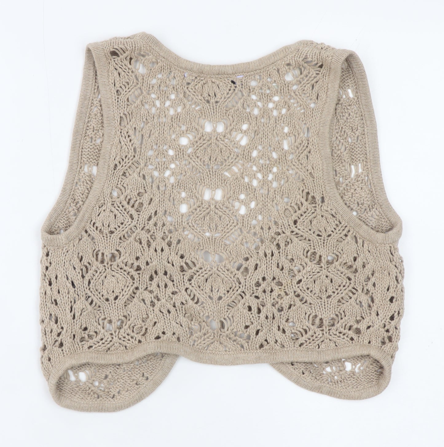 Climb High Dig Deep Ski Steep Beige Crochet Cotton Women's Size 12 Sleeveless Vest