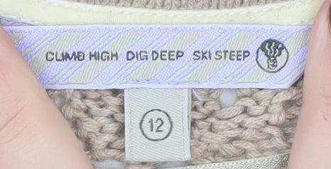 Climb High Dig Deep Ski Steep Beige Crochet Cotton Women's Size 12 Sleeveless Vest