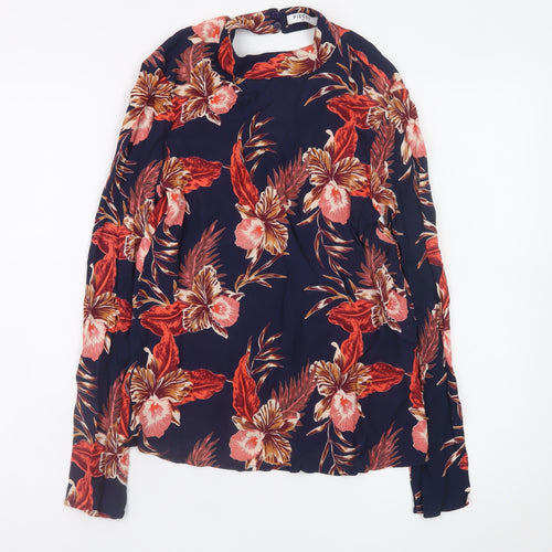 Pieces Womens Blue Floral Long Sleeve Viscose Tunic Blouse XS