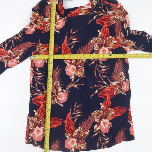 Pieces Womens Blue Floral Long Sleeve Viscose Tunic Blouse XS