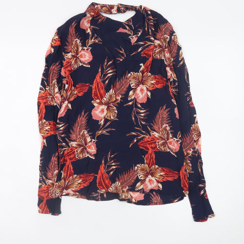 Pieces Womens Blue Floral Long Sleeve Viscose Tunic Blouse XS