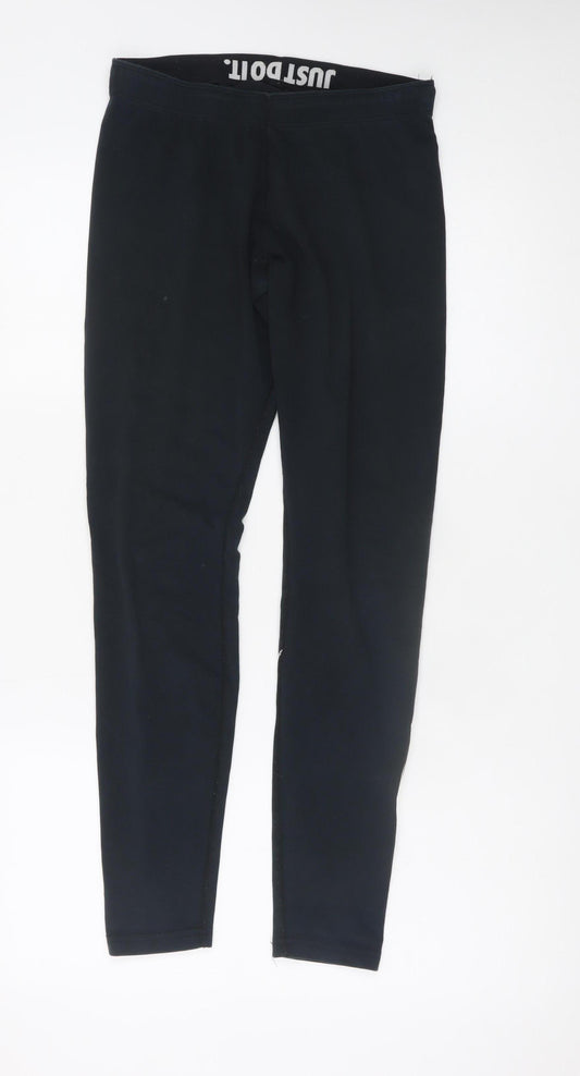 Nike Women's Black Mid-Rise Cotton Stretch Logo Leggings M