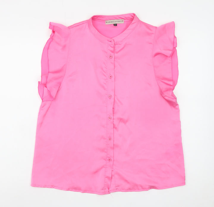 Rowen Avenue Women’s Pink Ruffle Sleeveless Blouse Size S