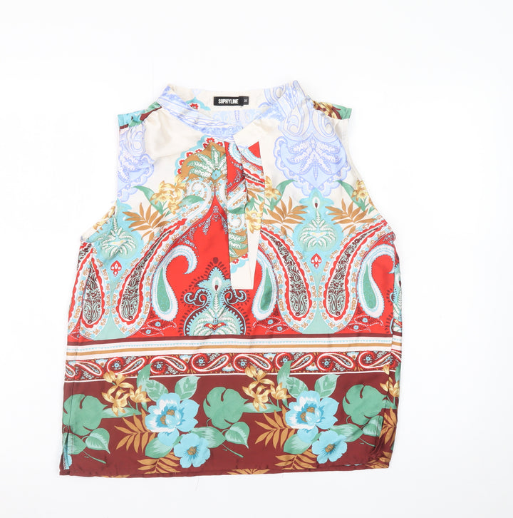 Sophylline Women’s Multicoloured Paisley Floral Sleeveless Tunic Blouse M