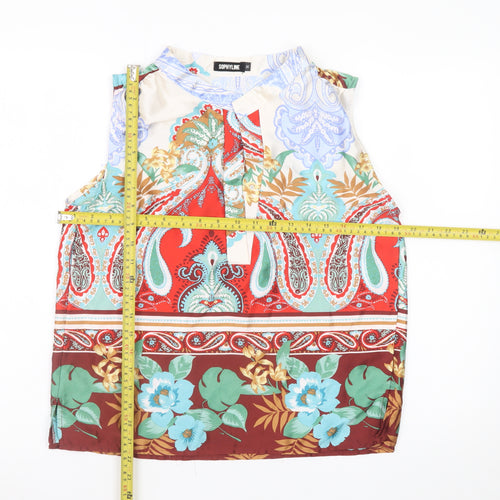 Sophylline Women’s Multicoloured Paisley Floral Sleeveless Tunic Blouse M