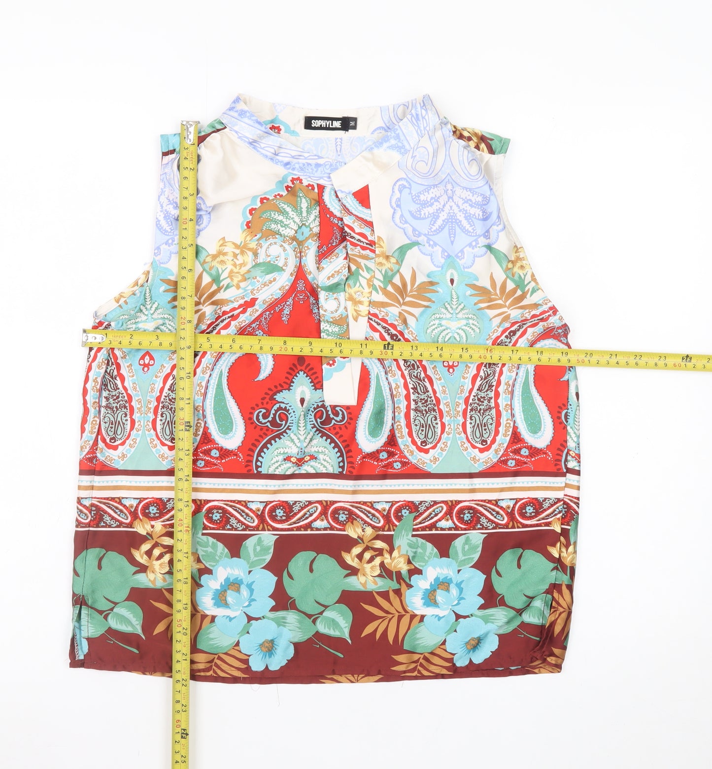 Sophylline Women’s Multicoloured Paisley Floral Sleeveless Tunic Blouse M