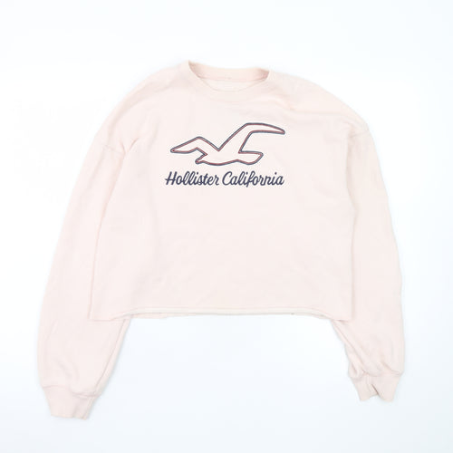 Hollister Women’s Pink Cropped Pullover Sweatshirt Small Logo Print
