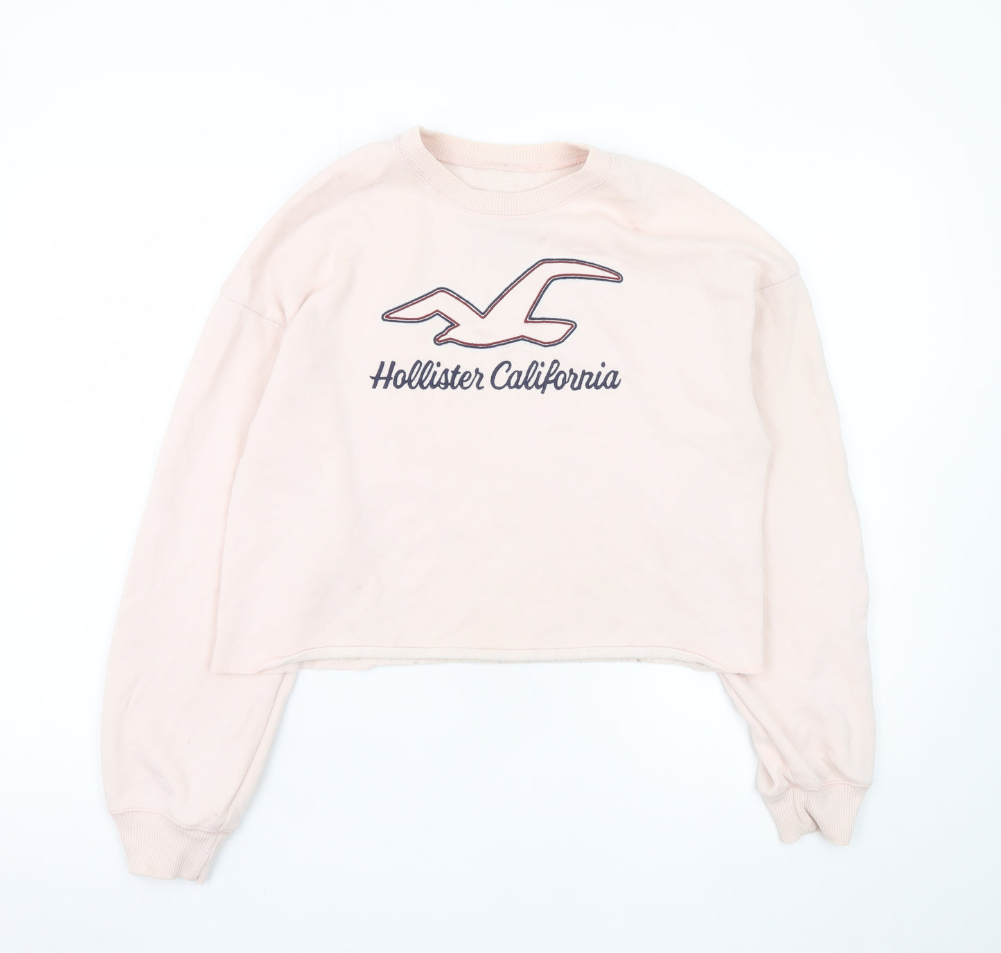 Hollister Women’s Pink Cropped Pullover Sweatshirt Small Logo Print