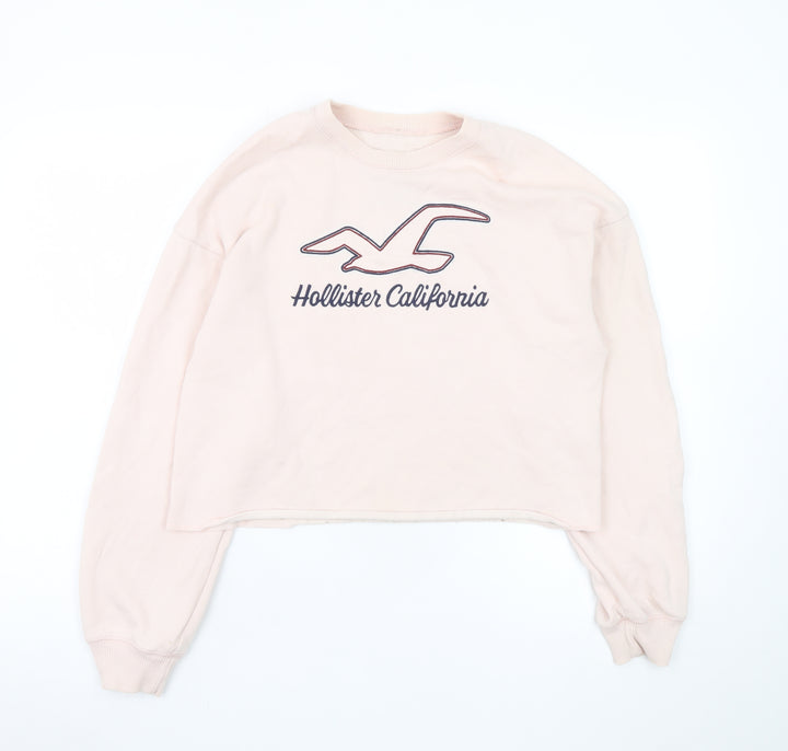 Hollister Women’s Pink Cropped Pullover Sweatshirt Small Logo Print
