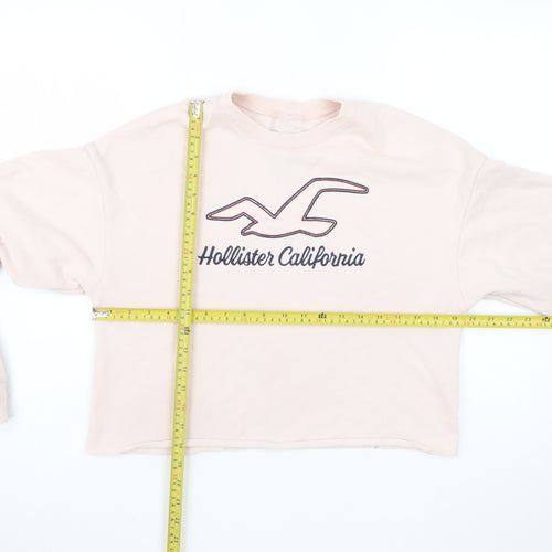 Hollister Women’s Pink Cropped Pullover Sweatshirt Small Logo Print