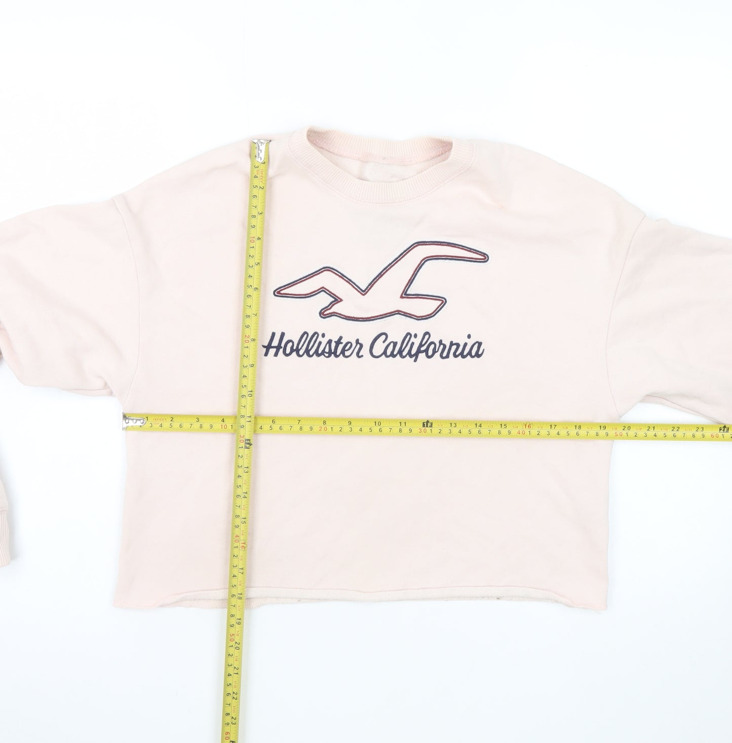 Hollister Women’s Pink Cropped Pullover Sweatshirt Small Logo Print