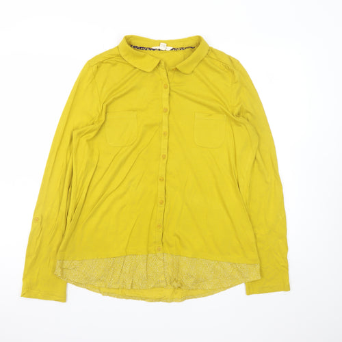 White Stuff Womens Yellow Button-Up Collared Long Sleeve Shirt UK 14