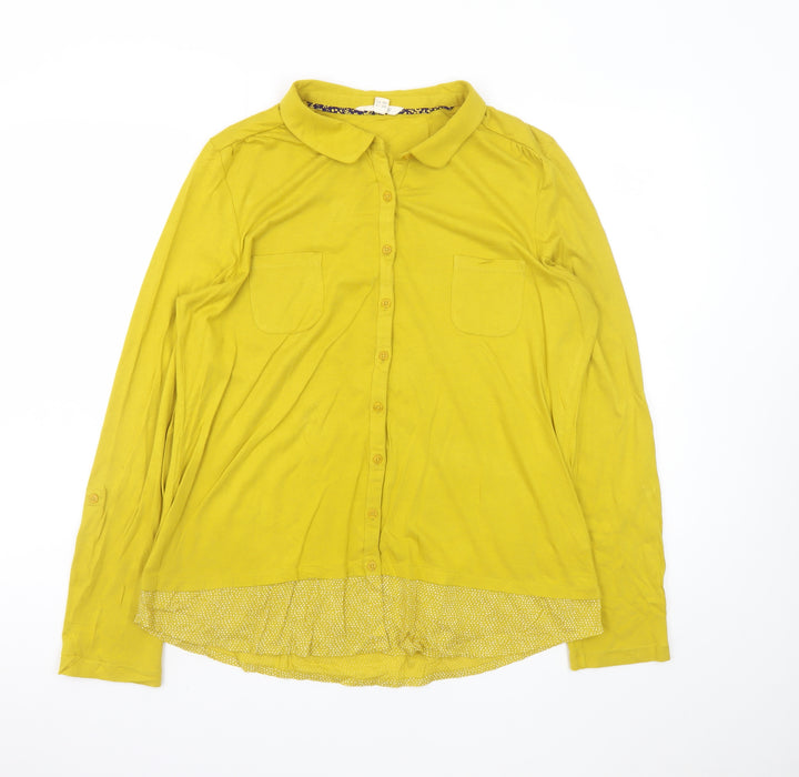 White Stuff Womens Yellow Button-Up Collared Long Sleeve Shirt UK 14