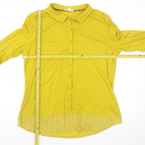White Stuff Womens Yellow Button-Up Collared Long Sleeve Shirt UK 14