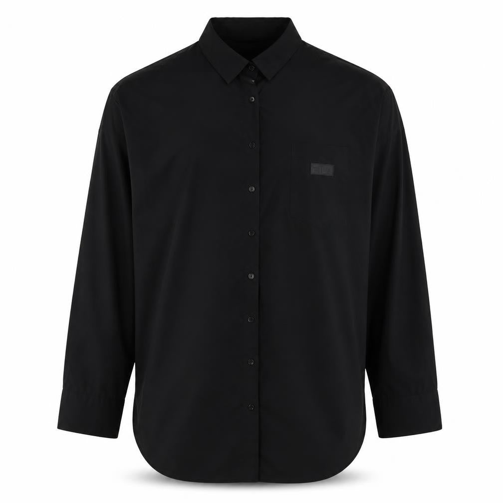 Front view of Fila Men's Black Long Sleeve Nylon Button-Up Shirt, size 20