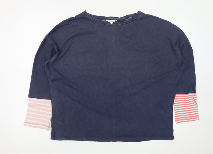White Stuff Women Blue Striped Jersey Cotton 3/4 Sleeve T-Shirt UK 16