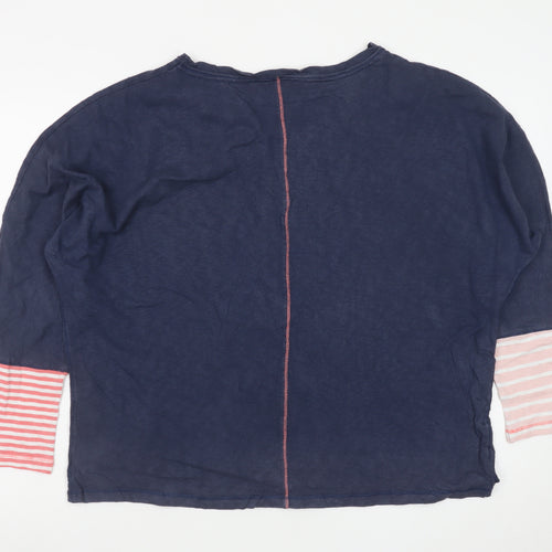 White Stuff Women Blue Striped Jersey Cotton 3/4 Sleeve T-Shirt UK 16