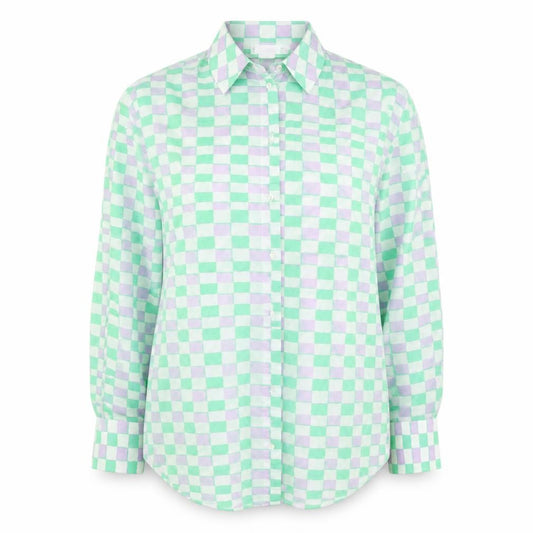 Front view of Mango Women's Multicoloured Check Cotton Button-Up Shirt, size S