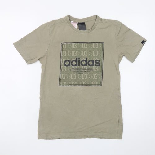 Adidas Boys Beige Graphic Logo T-Shirt 13-14 Years Short Sleeve Cotton
