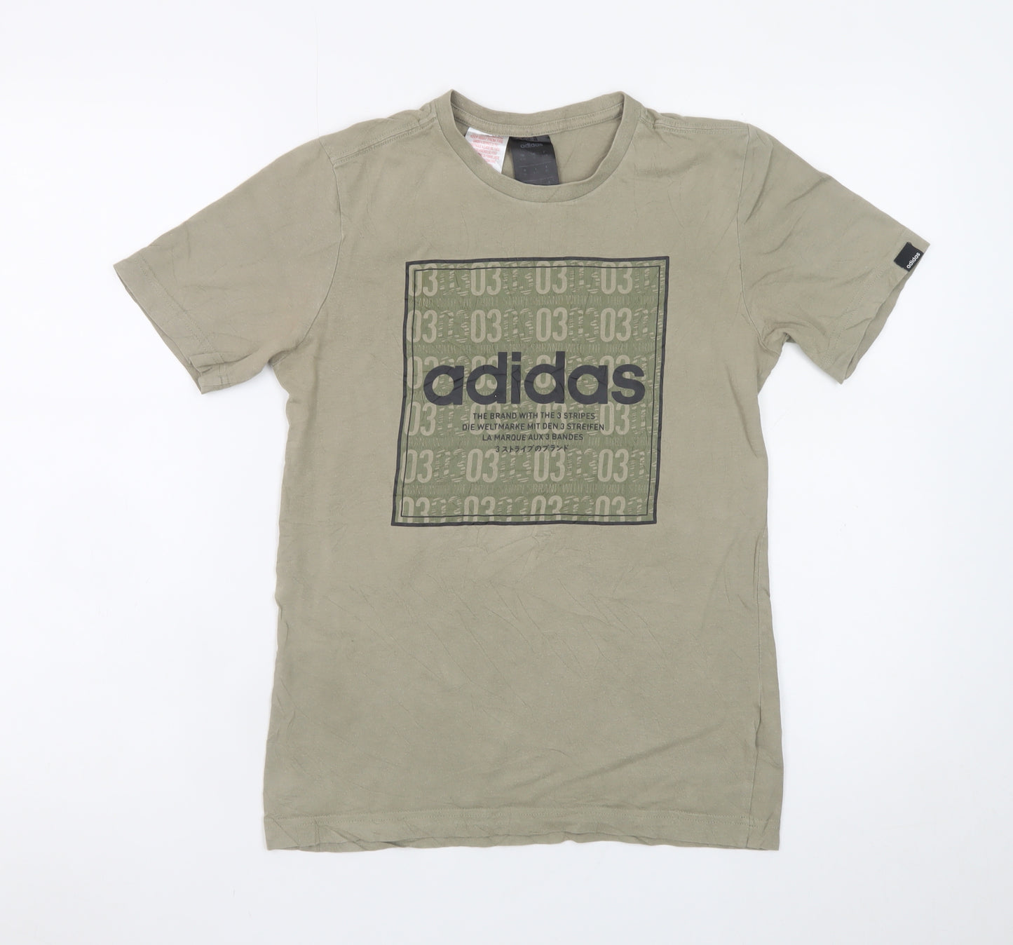 Adidas Boys Beige Graphic Logo T-Shirt 13-14 Years Short Sleeve Cotton