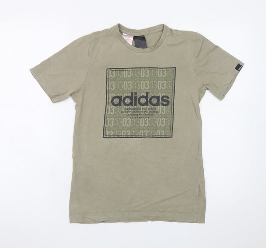 Adidas Boys Beige Graphic Logo T-Shirt 13-14 Years Short Sleeve Cotton