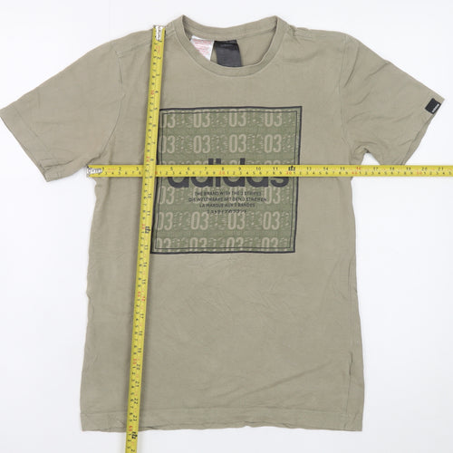 Adidas Boys Beige Graphic Logo T-Shirt 13-14 Years Short Sleeve Cotton