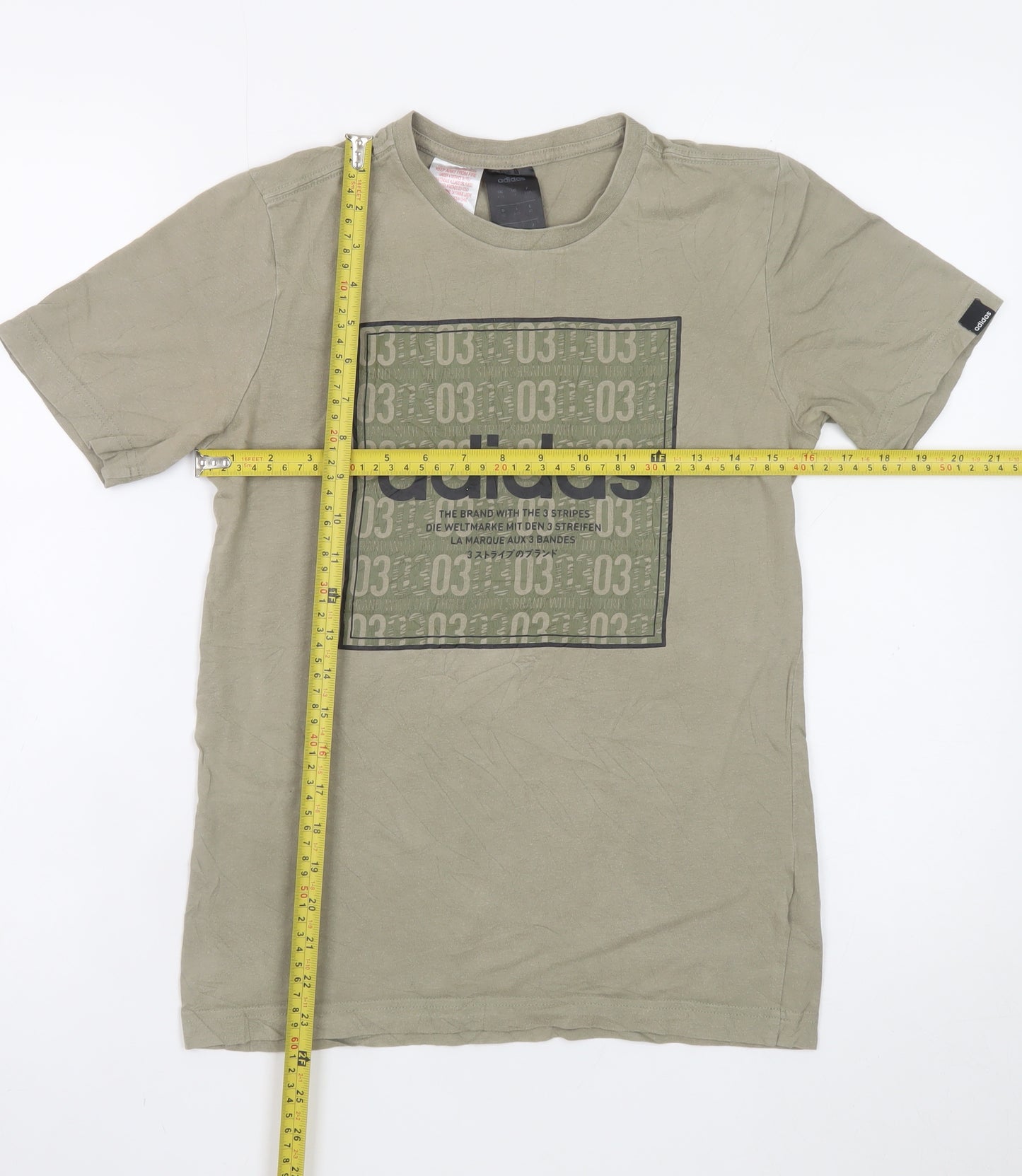 Adidas Boys Beige Graphic Logo T-Shirt 13-14 Years Short Sleeve Cotton