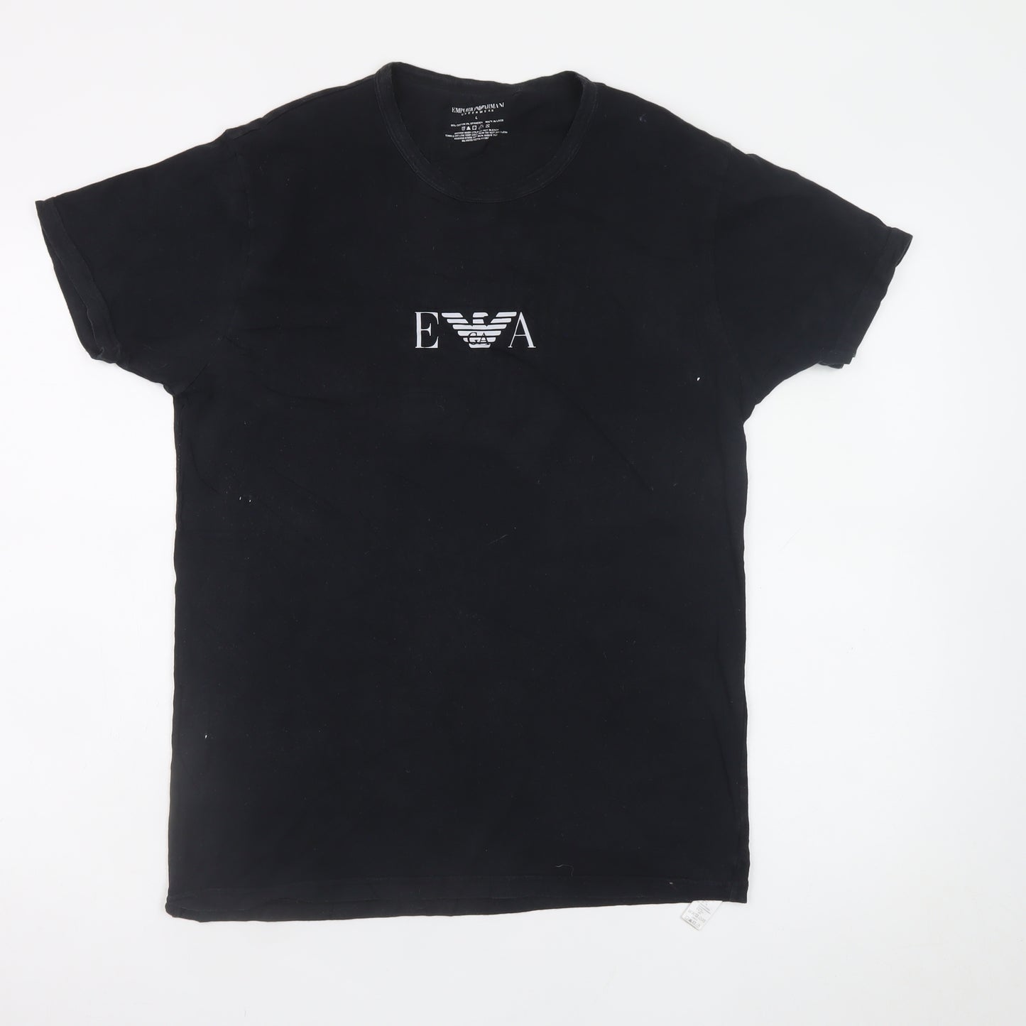 Emporio Armani Men Black L Crew Neck Cotton T-Shirt Logo Jersey