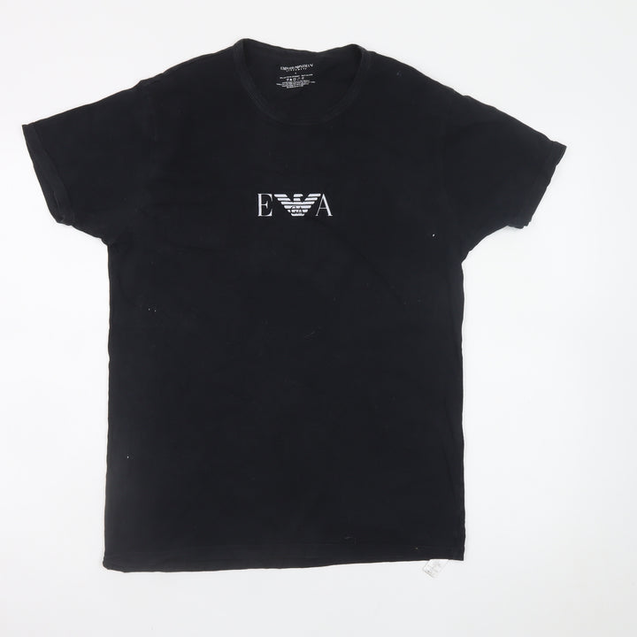 Emporio Armani Men Black L Crew Neck Cotton T-Shirt Logo Jersey