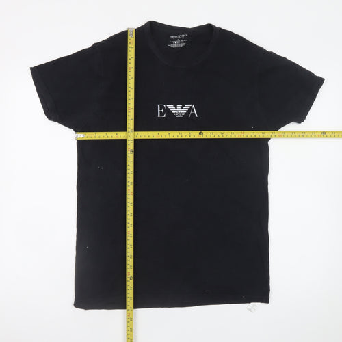 Emporio Armani Men Black L Crew Neck Cotton T-Shirt Logo Jersey