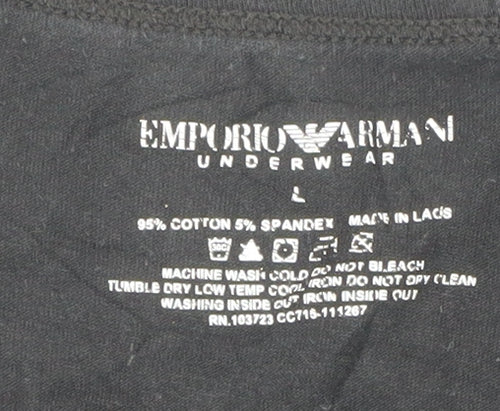 Emporio Armani Men Black L Crew Neck Cotton T-Shirt Logo Jersey